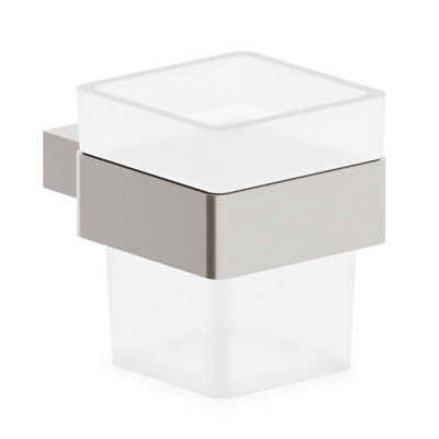 Plum&clay Emilia Wall Mounted Brushed Nickel Toothbrush Holder With Glass Tumbler from B&Q