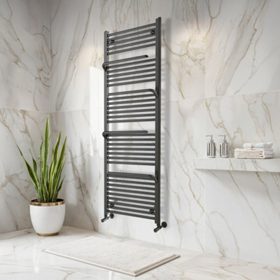 Plum&clay Jenna Gun Grey Heated Towel Rail Radiator (H)1800mm (W)600mm from B&Q