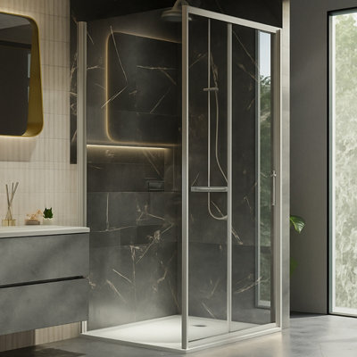 Plum&clay Flora Brushed Nickel Shower Enclosure Side Panel (W)800mm (H)1950mm from B&Q