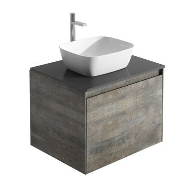 Plum&clay Rigel Metallic Wall Hung Bathroom Vanity Unit With Black Worktop (W)500mm (H)450mm from B&Q