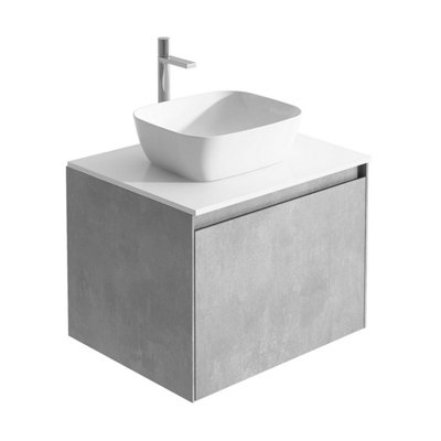 Plum&clay Rigel Concrete Wall Hung Bathroom Vanity Unit With White Worktop (W)600mm (H)450mm from B&Q