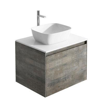 Plum&clay Rigel Metallic Wall Hung Bathroom Vanity Unit With White Worktop (W)600mm (H)450mm from B&Q