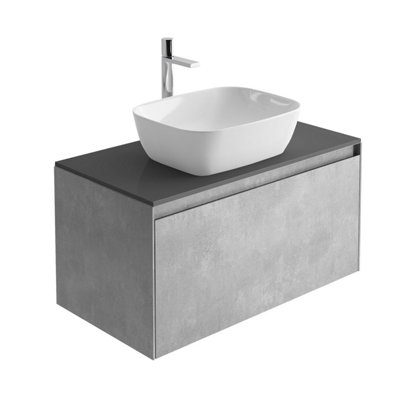 Plum&clay Rigel Concrete Wall Hung Bathroom Vanity Unit With Black Worktop (W)900mm (H)450mm from B&Q