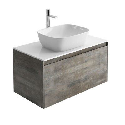 Plum&clay Rigel Metallic Wall Hung Bathroom Vanity Unit With White Worktop (W)900mm (H)450mm from B&Q