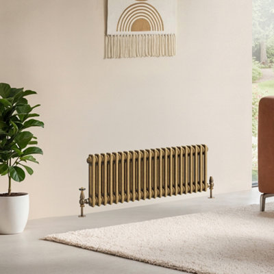 B&Q -  Corwin Rustic Brass Double Column Horizontal Traditional Cast Iron Style Radiator (W)1010mm (H)300mm
