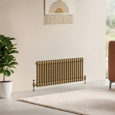 B&Q -  Corwin Rustic Brass Double Column Horizontal Traditional Cast Iron Style Radiator (W)1010mm (H)400mm
