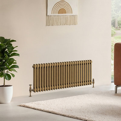 B&Q -  Corwin Rustic Brass Double Column Horizontal Traditional Cast Iron Style Radiator (W)1190mm (H)400mm