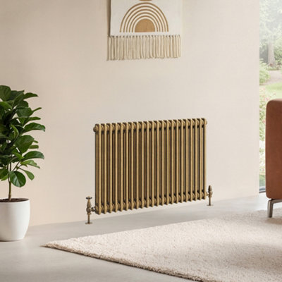 B&Q -  Corwin Rustic Brass Double Column Horizontal Traditional Cast Iron Style Radiator (W)1010mm (H)600mm