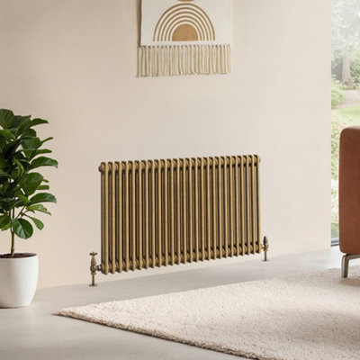B&Q -  Corwin Rustic Brass Double Column Horizontal Traditional Cast Iron Style Radiator (W)1190mm (H)600mm