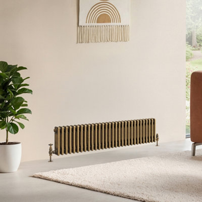 B&Q -  Corwin Rustic Brass Triple Column Horizontal Traditional Cast Iron Style Radiator (W)1370mm (H)300mm