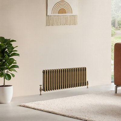 B&Q -  Corwin Rustic Brass Triple Column Horizontal Traditional Cast Iron Style Radiator (W)1010mm (H)400mm