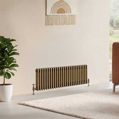 B&Q -  Corwin Rustic Brass Triple Column Horizontal Traditional Cast Iron Style Radiator (W)1190mm (H)400mm