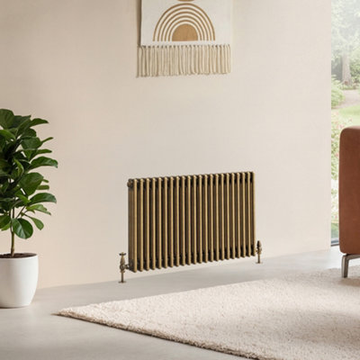 B&Q -  Corwin Rustic Brass Triple Column Horizontal Traditional Cast Iron Style Radiator (W)1010mm (H)600mm