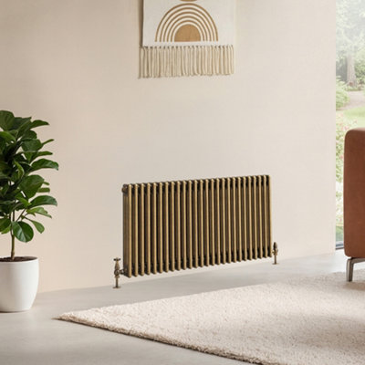 B&Q -  Corwin Rustic Brass Triple Column Horizontal Traditional Cast Iron Style Radiator (W)1190mm (H)600mm