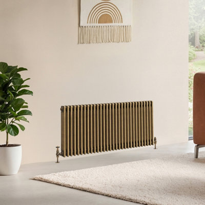 B&Q -  Corwin Rustic Brass Triple Column Horizontal Traditional Cast Iron Style Radiator (W)1370mm (H)600mm