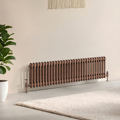 B&Q -  Corwin Rustic Copper Double Column Horizontal Traditional Cast Iron Style Radiator (W)1370mm (H)300mm