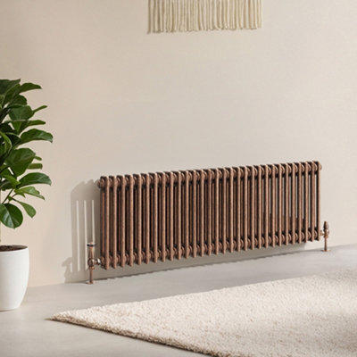 B&Q -  Corwin Rustic Copper Double Column Horizontal Traditional Cast Iron Style Radiator (W)1370mm (H)400mm