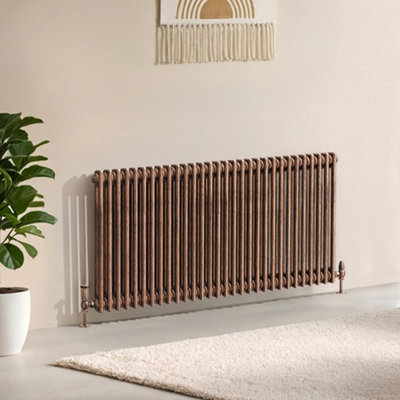 B&Q -  Corwin Rustic Copper Double Column Horizontal Traditional Cast Iron Style Radiator (W)1370mm (H)600mm
