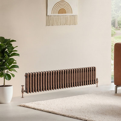 B&Q -  Corwin Rustic Copper Triple Column Horizontal Traditional Cast Iron Style Radiator (W)1370mm (H)300mm