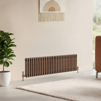 B&Q -  Corwin Rustic Copper Triple Column Horizontal Traditional Cast Iron Style Radiator (W)1370mm (H)400mm