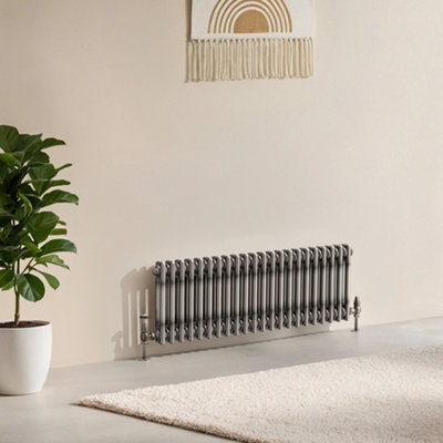 B&Q -  Corwin Raw Metal Double Column Horizontal Traditional Cast Iron Style Radiator (W)1010mm (H)300mm