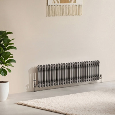 B&Q -  Corwin Raw Metal Double Column Horizontal Traditional Cast Iron Style Radiator (W)1190mm (H)300mm