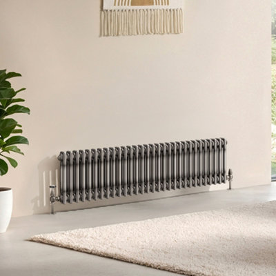 B&Q -  Corwin Raw Metal Double Column Horizontal Traditional Cast Iron Style Radiator (W)1370mm (H)300mm