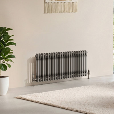B&Q -  Corwin Raw Metal Double Column Horizontal Traditional Cast Iron Style Radiator (W)1010mm (H)400mm