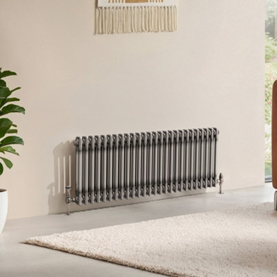 B&Q -  Corwin Raw Metal Double Column Horizontal Traditional Cast Iron Style Radiator (W)1190mm (H)400mm
