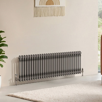B&Q -  Corwin Raw Metal Double Column Horizontal Traditional Cast Iron Style Radiator (W)1370mm (H)400mm