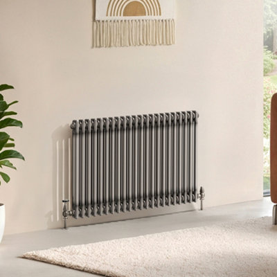 B&Q -  Corwin Raw Metal Double Column Horizontal Traditional Cast Iron Style Radiator (W)1010mm (H)600mm