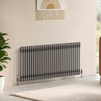 B&Q -  Corwin Raw Metal Double Column Horizontal Traditional Cast Iron Style Radiator (W)1370mm (H)600mm