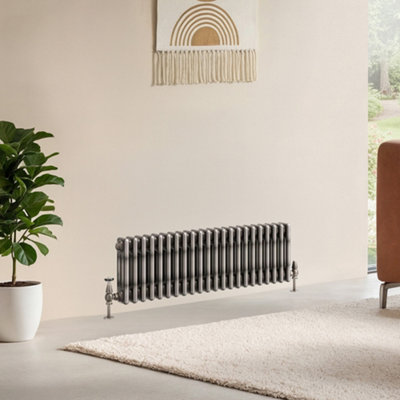 B&Q -  Corwin Raw Metal Triple Column Horizontal Traditional Cast Iron Style Radiator (W)1010mm (H)300mm