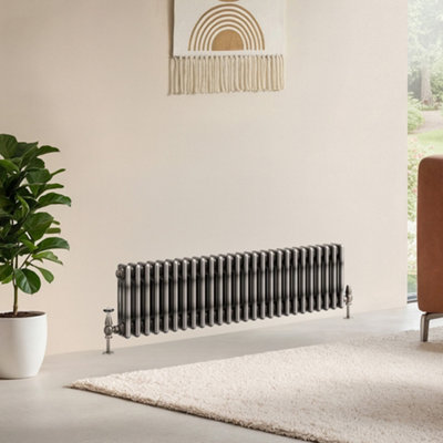 B&Q -  Corwin Raw Metal Triple Column Horizontal Traditional Cast Iron Style Radiator (W)1190mm (H)300mm