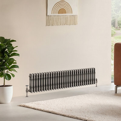 B&Q -  Corwin Raw Metal Triple Column Horizontal Traditional Cast Iron Style Radiator (W)1370mm (H)300mm