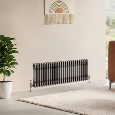 B&Q -  Corwin Raw Metal Triple Column Horizontal Traditional Cast Iron Style Radiator (W)1190mm (H)400mm