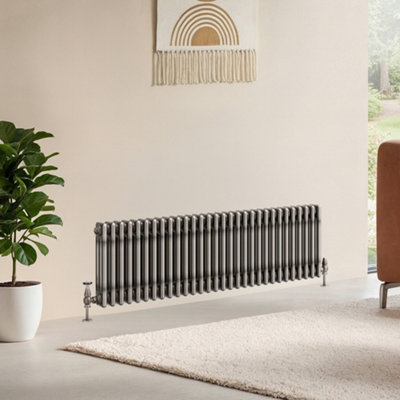 B&Q -  Corwin Raw Metal Triple Column Horizontal Traditional Cast Iron Style Radiator (W)1370mm (H)400mm