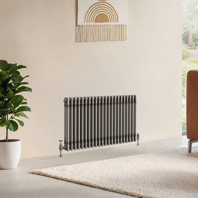 B&Q -  Corwin Raw Metal Triple Column Horizontal Traditional Cast Iron Style Radiator (W)1010mm (H)600mm