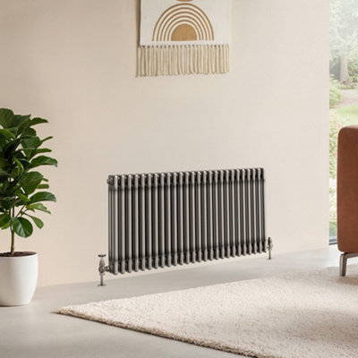 B&Q -  Corwin Raw Metal Triple Column Horizontal Traditional Cast Iron Style Radiator (W)1190mm (H)600mm