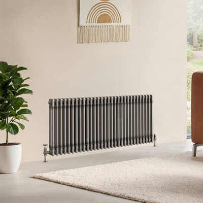 B&Q -  Corwin Raw Metal Triple Column Horizontal Traditional Cast Iron Style Radiator (W)1370mm (H)600mm