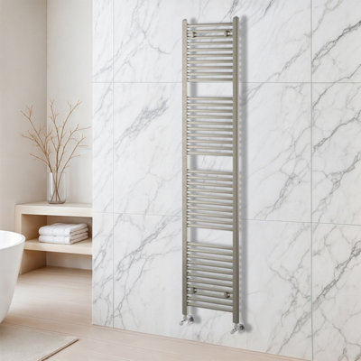 Plum&clay Triton Brushed Nickel Heated Towel Radiator Rail (H)1800mm (W)400mm from B&Q