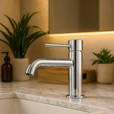 Plum&clay Levi Chrome Round Deck-Mounted Basin Mono Mixer Tap With Waste from B&Q