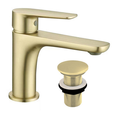Plum&clay Ramsay Brushed Gold Deck-Mounted Basin Mono Mixer Tap With Waste from B&Q
