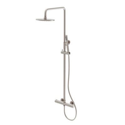 Plum&clay Emilia Brushed Nickel Round Thermostatic Shower Kit With Fixed Head & Handset from B&Q