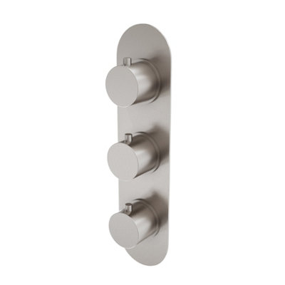 Plum&clay Emilia Round Brushed Nickel Concealed Thermostatic Shower Valve Triple Control With Triple Outlet from B&Q