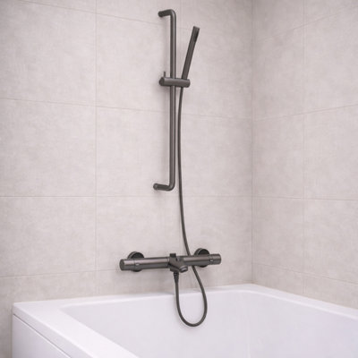 Plum&clay Emilia Gun Grey Bath Shower Mixer Tap With Shower Slide Rail Kit & Handset from B&Q