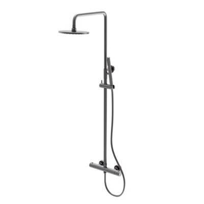 Plum&clay Emilia Gun Grey Round Thermostatic Shower Kit With Fixed Head & Handset from B&Q