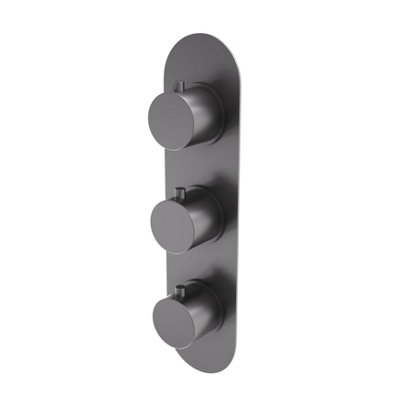 Plum&clay Emilia Round Gun Grey Concealed Thermostatic Shower Valve Triple Control With Triple Outlet from B&Q