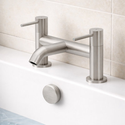 Plum&clay Emilia Brushed Nickel Round Deck-Mounted Bath Filler Tap from B&Q