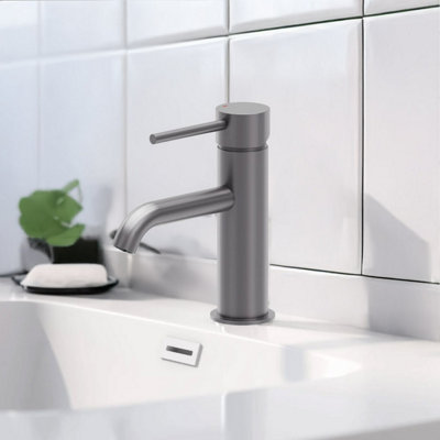Plum&clay Emilia Gun Grey Round Deck-Mounted Basin Mono Mixer Tap With Waste from B&Q